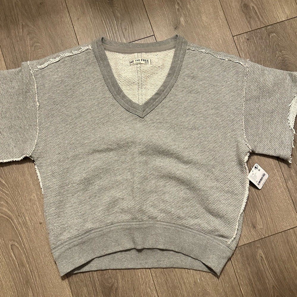 NWT Free People We the Free So Easy Gray Short Sleeve Sweatshirt Women’s XS - Picture 3 of 10
